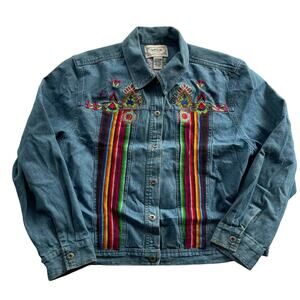 Vintage 90s Tantrums Rainbow Embroidered Denim Jacket Women's Size Large